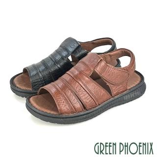 【GREEN PHOENIX 波兒德】男 涼鞋 全真皮 牛皮 厚底 寬楦 沾黏式 手縫大底 臺灣製(咖啡、黑色)