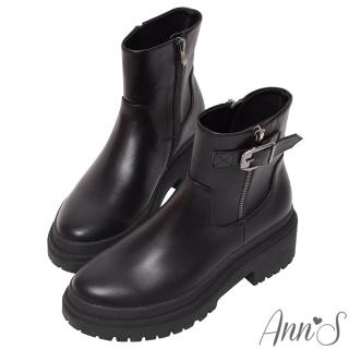 【Ann’S】打造漫畫腿-素面六邊形釦帶輕量厚底軍靴5cm(黑)
