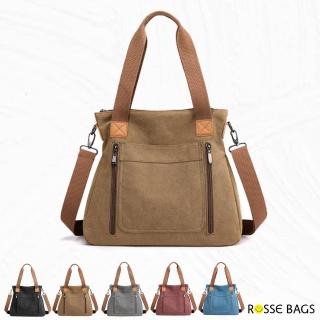 【Rosse Bags】簡約實用大容量肩背手提帆布包(雙11限定 1111campaign 現+預 黑 / 藍 / 棕 / 灰 / 紫咖)