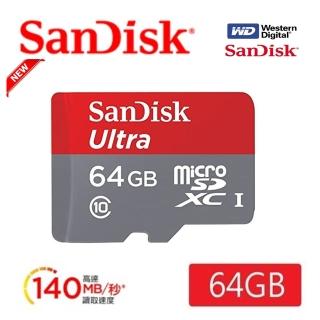 【SanDisk 晟碟】全新版 再升級 64GB Ultra microSDXC UHS-I A1 記憶卡(最高讀速 140MB/s 原廠10年保固)