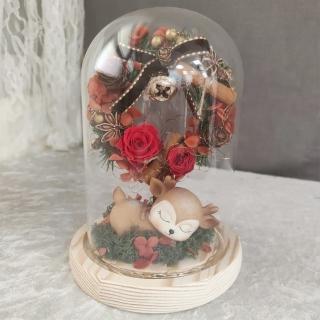 【OSTARA FLORIST 奧斯塔拉花藝】麋鹿永生花罩盅(永生玫瑰花、永生配材、聖誕節)