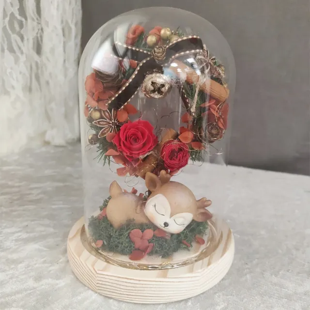 【OSTARA FLORIST 奧斯塔拉花藝】麋鹿永生花罩盅(永生玫瑰花、永生配材、聖誕節)