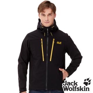 【Jack wolfskin 飛狼】男 Softshell 連帽防風防潑水保暖外套 軟殼衣(黑色)