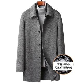 【米蘭精品】現貨+預購 毛呢外套羊毛大衣(保暖圍巾領真90%白鴨絨羽絨內膽中長版男外套74de135)