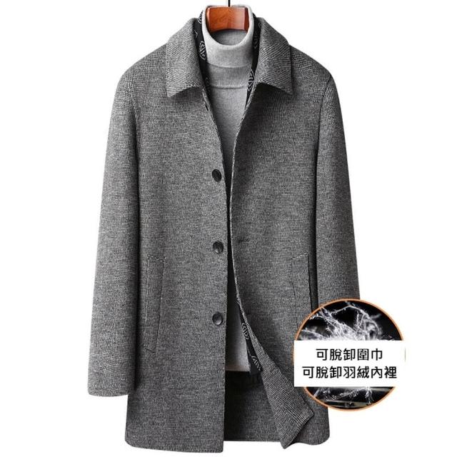 【米蘭精品】現貨+預購 毛呢外套羊毛大衣(保暖圍巾領真90%白鴨絨羽絨內膽中長版男外套74de135)