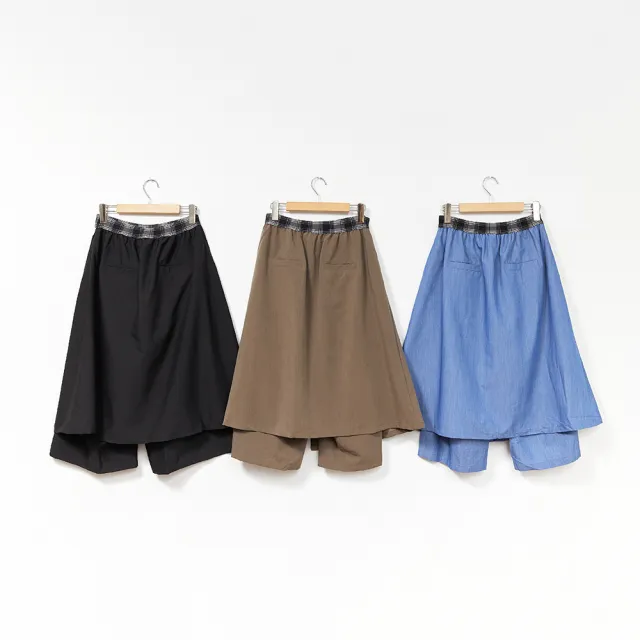 【Dailo】假兩件全鬆緊-女長褲 褲裙 藍 黑 綠(三色/魅力商品/版型適中)