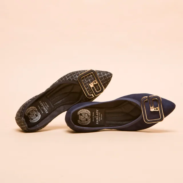 【FAIR LADY】我的旅行日記-口袋版 法式精緻G飾釦尖頭平底鞋(深藍、502423)