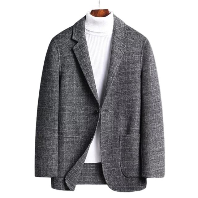 【米蘭精品】現貨+預購 毛呢外套羊毛西裝(保暖格紋西服休閒雙面呢男外套74de130)