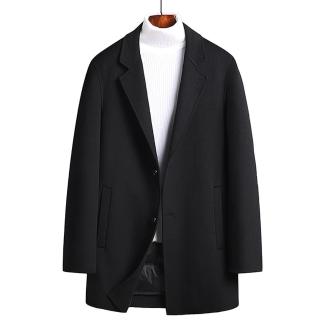 【米蘭精品】現貨+預購 毛呢外套羊毛大衣(保暖經典真90%白鴨絨羽絨內膽中長版男外套74de128)