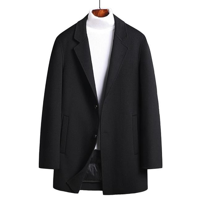 【米蘭精品】現貨+預購 毛呢外套羊毛大衣(保暖經典真90%白鴨絨羽絨內膽中長版男外套74de128)