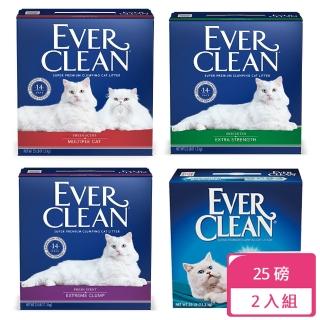 【EverClean 藍鑽】強效凝結除臭貓砂25LB*2入組（礦砂/美規）