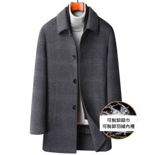 【米蘭精品】現貨+預購 毛呢外套羊毛大衣(保暖中長版圍巾領真90%白鴨絨羽絨內膽男外套74de136)