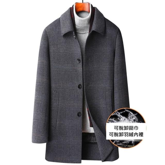 【米蘭精品】現貨+預購 毛呢外套羊毛大衣(保暖中長版圍巾領真90%白鴨絨羽絨內膽男外套74de136)
