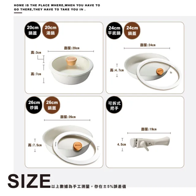 【ONE HOUSE】韓式陶瓷不沾鍋 -五件套+24cm蓋+26cm蓋(1組)