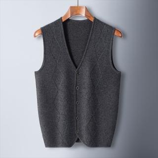 【米蘭精品】現貨+預購 100%羊毛背心羊毛衫上衣(菱格紋加厚針織耐穿防寒保暖男背心外套3色74do5)