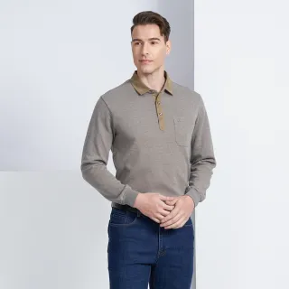 【pierre cardin 皮爾卡登】商務休閒 石墨烯刷毛組織長袖polo衫-卡其色(5225210-85)