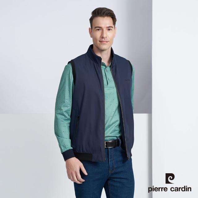 【pierre cardin 皮爾卡登】商務休閒 男款 休閒細格紋保暖背心-深藍色(5225361-38)