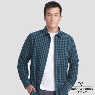 【Emilio Valentino 範倫提諾】格紋長袖襯衫(藍綠格)