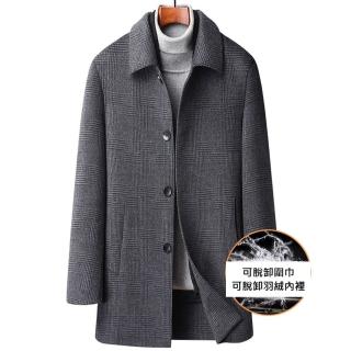 【米蘭精品】現貨+預購 毛呢外套羊毛大衣(保暖格紋圍巾領真90%白鴨絨羽絨內膽男外套74de134)