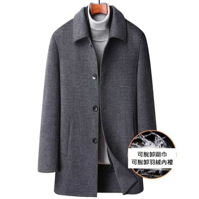 【米蘭精品】現貨+預購 毛呢外套羊毛大衣(保暖格紋圍巾領真90%白鴨絨羽絨內膽男外套74de134)
