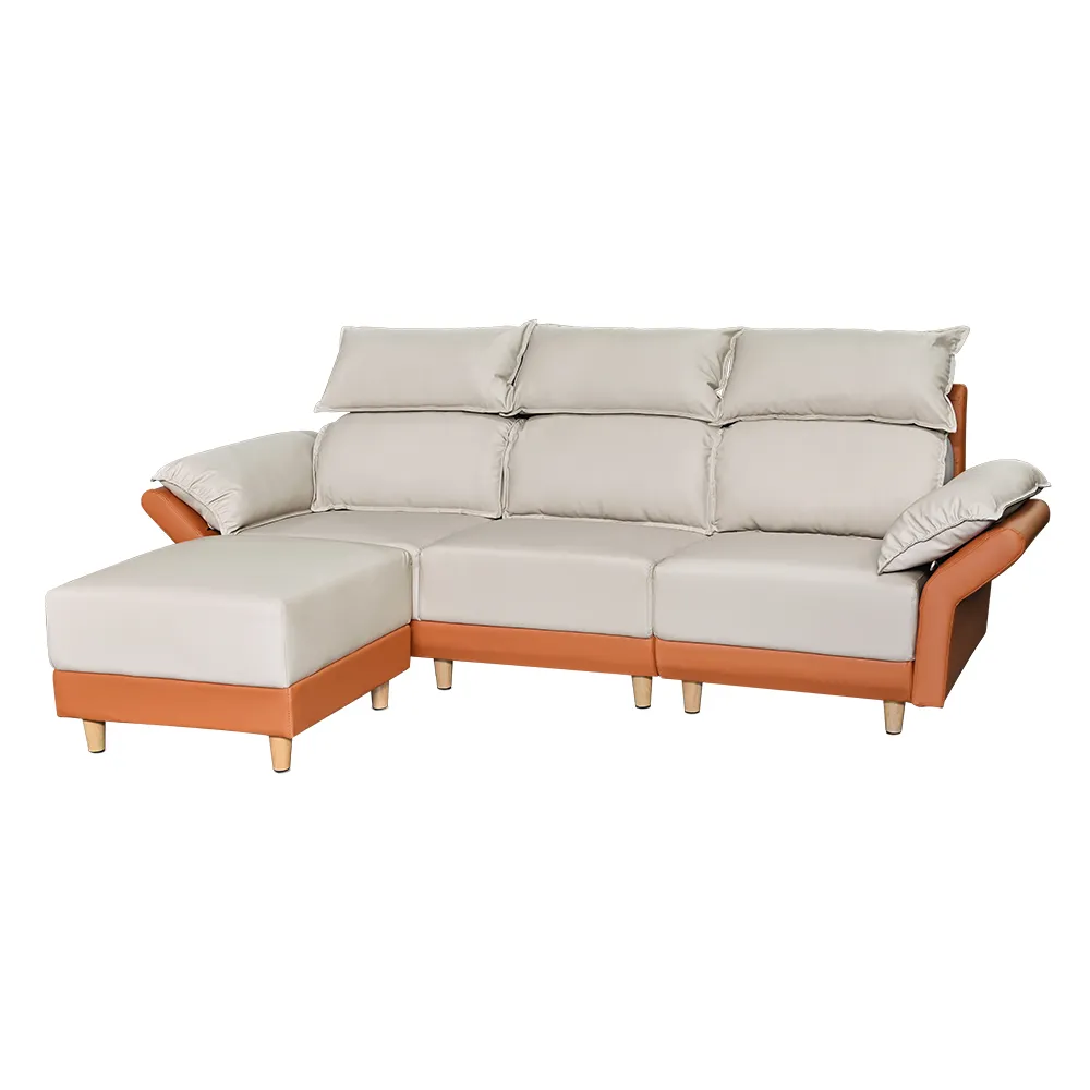 【新生活家具】《拿破崙》貓抓皮 灰色 橘色 L型 沙發 高背 L型皮沙發 客廳沙發 套房沙發