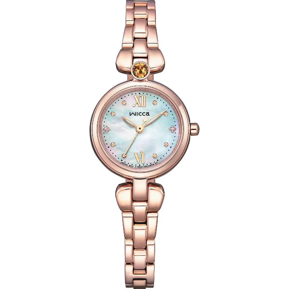 【CITIZEN 星辰】Wicca 聖誕節推薦太陽能晶鑽女錶-玫瑰金/23.5mm 手錶 過年禮 推薦(KP5-662-13)