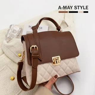【Amay Style 艾美時尚】現貨女包 側背包 時尚菱格拼色肩背包(3色)