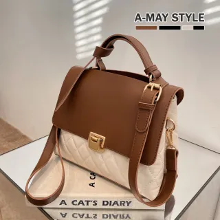 【Amay Style 艾美時尚】現貨女包 側背包 時尚菱格拼色肩背包(3色)