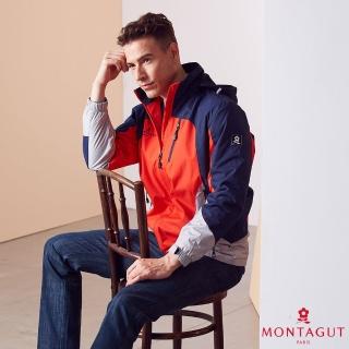 【MONTAGUT 夢特嬌】連帽休閒拼接色防風保暖機能外套(W1526-35紅藍)