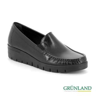 【GRUNLAND】義大利經典精品高質感真皮樂福便鞋 經典黑/櫻桃紅(義大利進口健康舒適鞋)