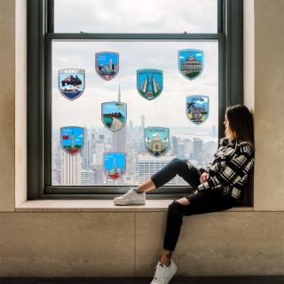 【A-ONE 匯旺】《環遊世界玻璃貼系列》銀亞洲 窗戶玻璃貼9入 臺北101免膠靜電貼 臺灣辦公室