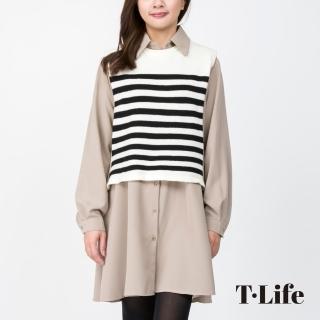 【T.Life】簡約顯瘦兩件式長版造型襯衫(2色)