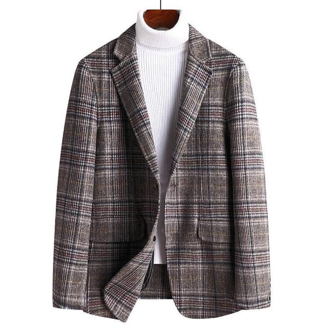 【米蘭精品】現貨+預購 毛呢外套羊毛西裝(保暖格紋雙面呢西服休閒男外套74de171)