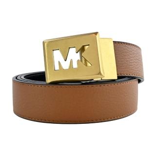 【Michael Kors】金方釦LOGO素面荔枝紋雙面皮帶(棕/黑)