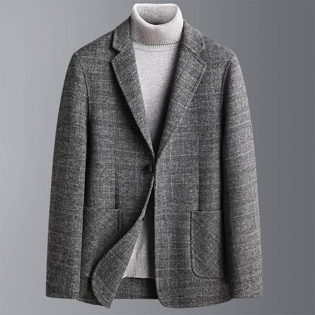【米蘭精品】現貨+預購 毛呢外套羊毛西裝(保暖格子西服休閒翻領男外套2色74de163)
