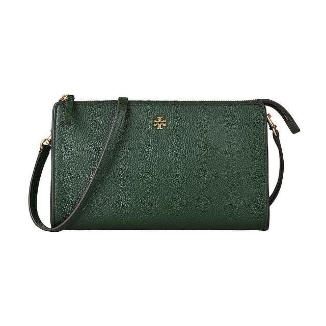 【TORY BURCH】TORY BURCH Blake Slim經典雙T金字LOGO牛皮拉鍊斜背包(綠)