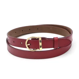 【AnnaSofia】二層牛皮真皮細腰帶腰封-簡約金圈釦 現貨(黥紅系)