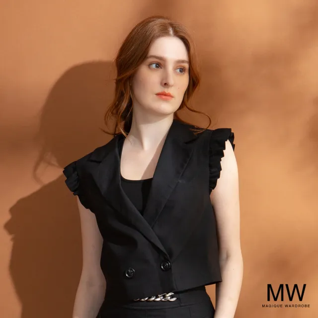 【MAGIQUE WARDROBE】短版荷葉合身背心(黑色)