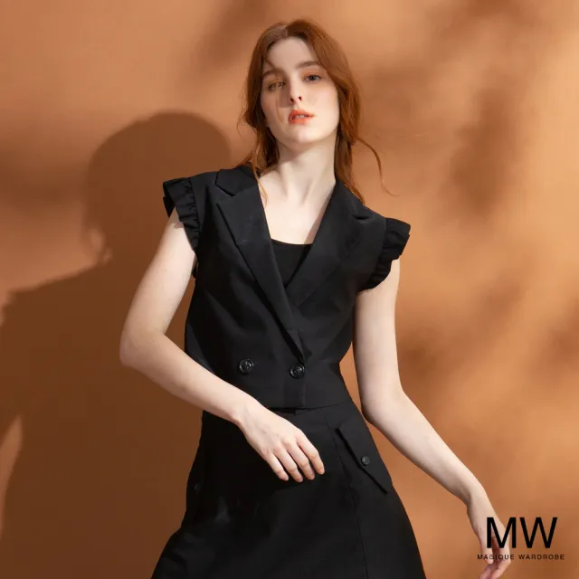 【MAGIQUE WARDROBE】短版荷葉合身背心(黑色)