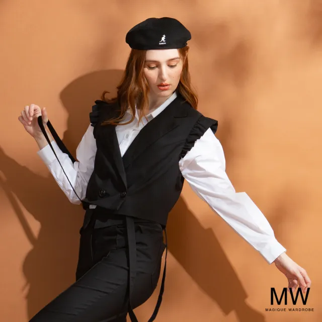 【MAGIQUE WARDROBE】短版荷葉合身背心(黑色)