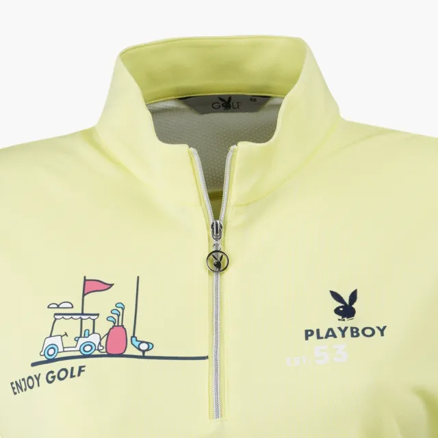 PLAYBOY GOLF】女款高爾夫圖騰立領短袖POLO衫-淺黃(吸濕排汗/抗UV