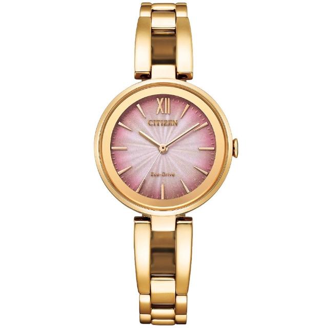 【CITIZEN 星辰】LADYS 雅漾波紋光動能時尚手環女錶-粉紅x玫瑰金/28mm 母親節限定(EM0809-83Z)