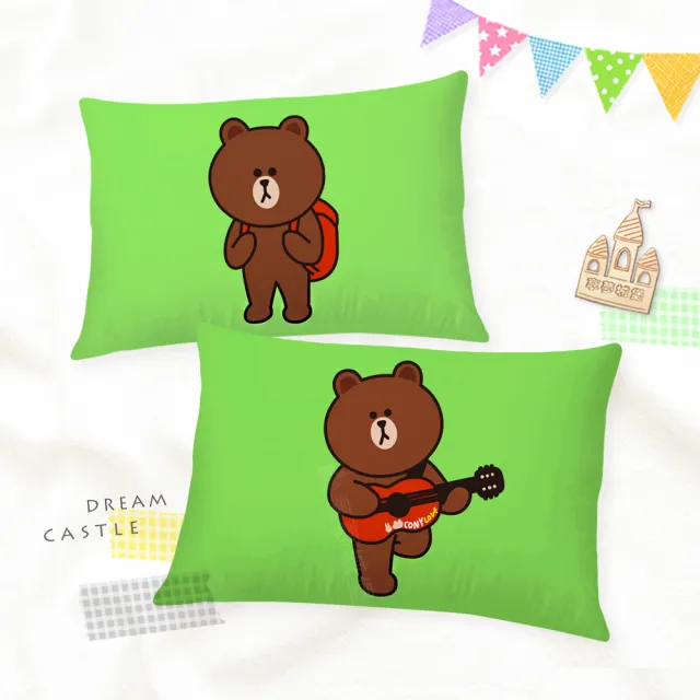 【享夢城堡】MIT卡通枕頭63x45cm一入圖案隨機－LINE FRIENDS 熊大愛自拍-灰.綠 / 正版授權中枕
