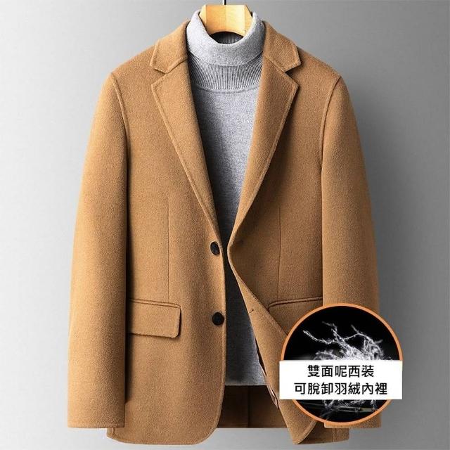 【米蘭精品】現貨+預購 毛呢外套羊毛西裝(保暖雙面呢真90%白鴨絨羽絨內膽男外套3色74de164)