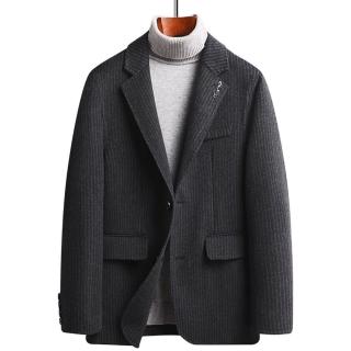 【米蘭精品】現貨+預購 毛呢外套羊毛西裝(保暖條紋加厚手工雙面呢男外套2色74de167)