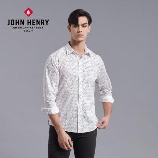 【JOHN HENRY】變形蟲滿版長袖襯衫-白色