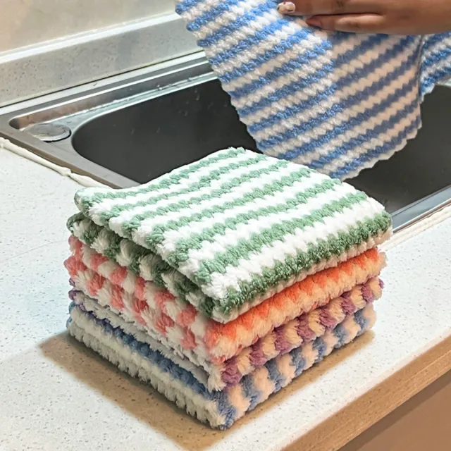 【Dagebeno荷生活】條紋款珊瑚絨清潔抹布 快速去油污強力吸水擦拭巾(20入)