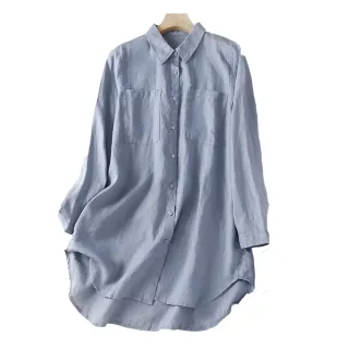 【ACheter】秋賞大口袋寬鬆休閒顯瘦長袖純色長版襯衫上衣#113551現貨+預購(3色)