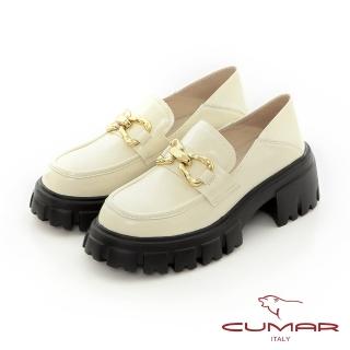 【CUMAR】厚底鋸齒鎖鏈樂福鞋(米白色)
