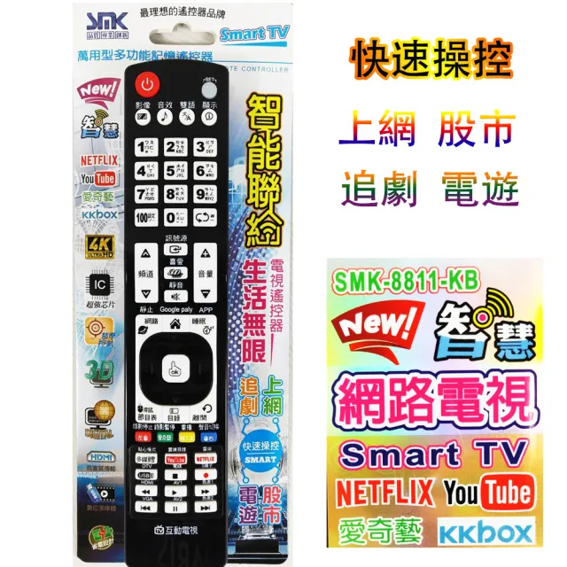SMK 智慧連網電視 萬用遙控器 顏色隨機(安卓數位電視 網飛 NETFILX YouTube 快捷鍵